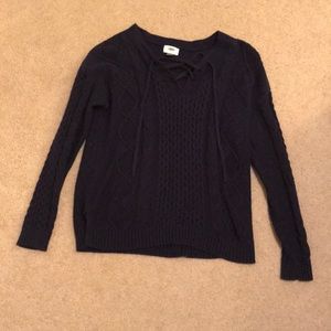 Navy Lace-Up Sweater